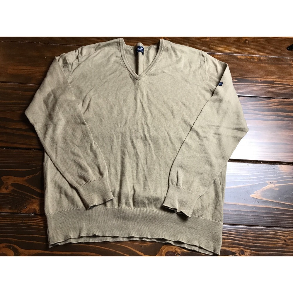 Peter Scott Sweater Men's Size 46 Solid Tan V-neck Ribbed Edges Long Sleeve